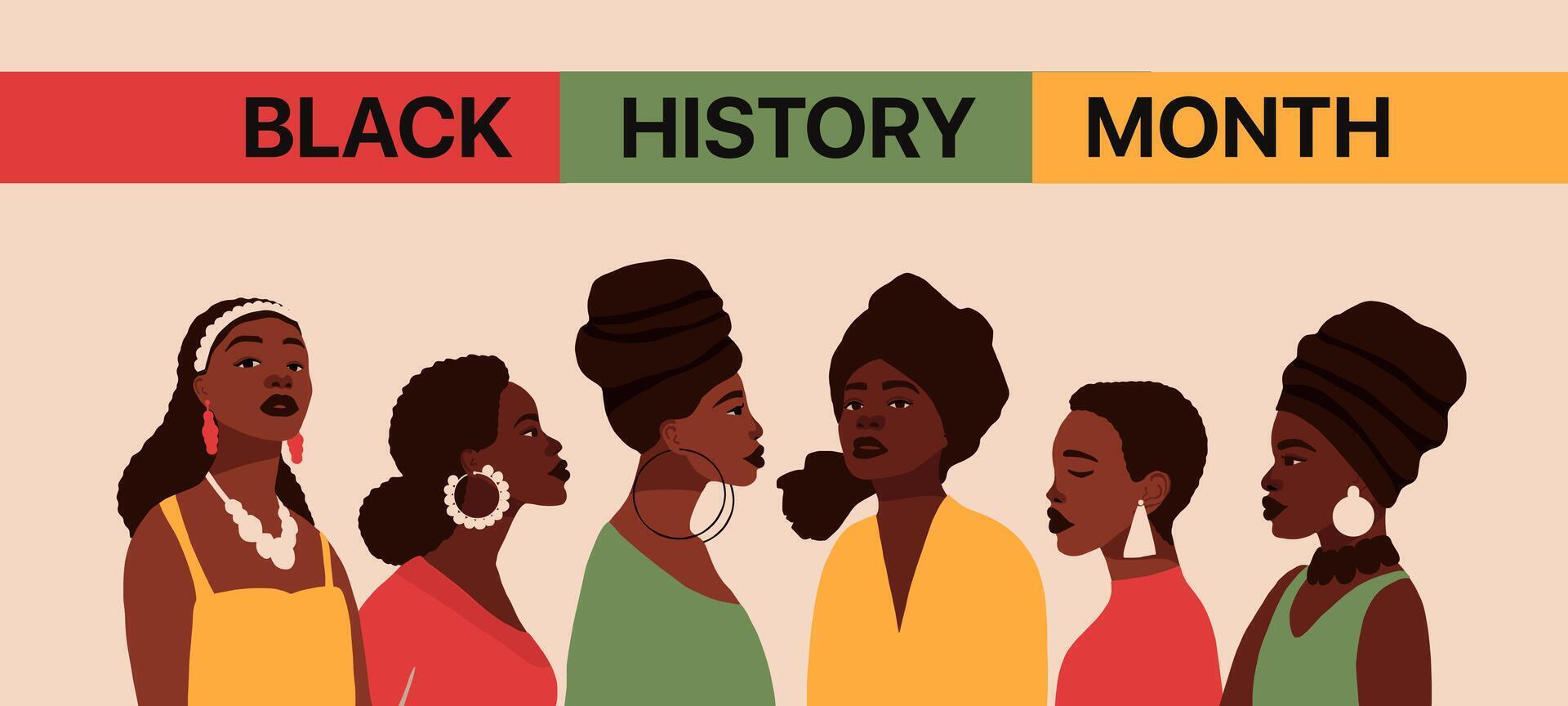 Black history month background. African American freedom people banner. Woman poster label holiday concept template illustration poster vector