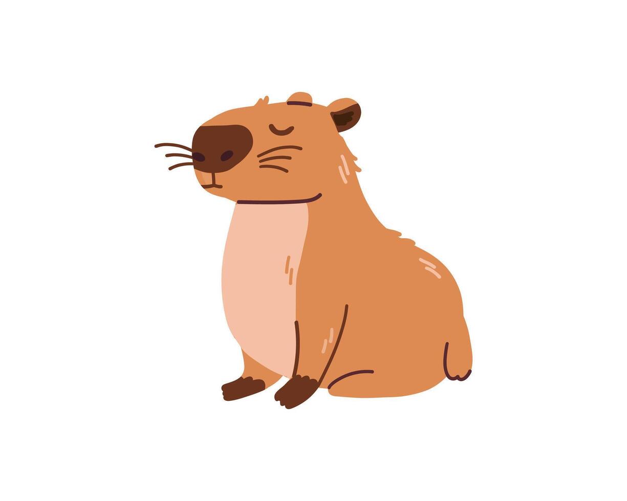 Cute capybara isolated on white. Baby animal capibara character. Funny happy mammal flat illustration vector
