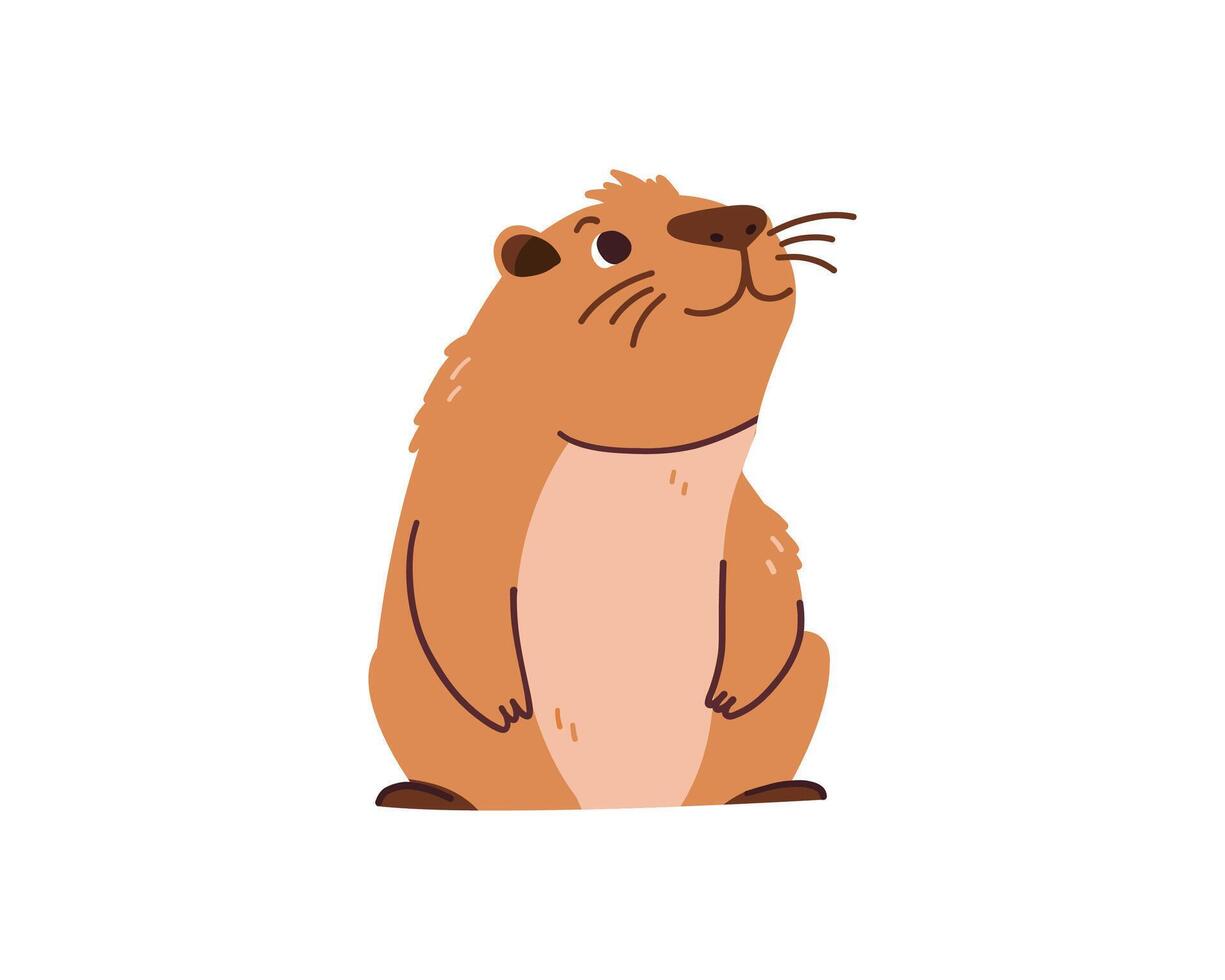 Cute capybara isolated on background. Baby animal capibara character. Funny happy mammal flat illustration vector