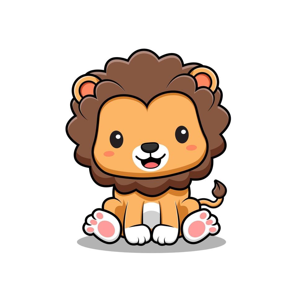 Cute Lion Sitting Mascot Animal Character Icon Illustration. Flat Cartoon Style Suitable for Web Landing Page, Banner, Sticker, Card vector