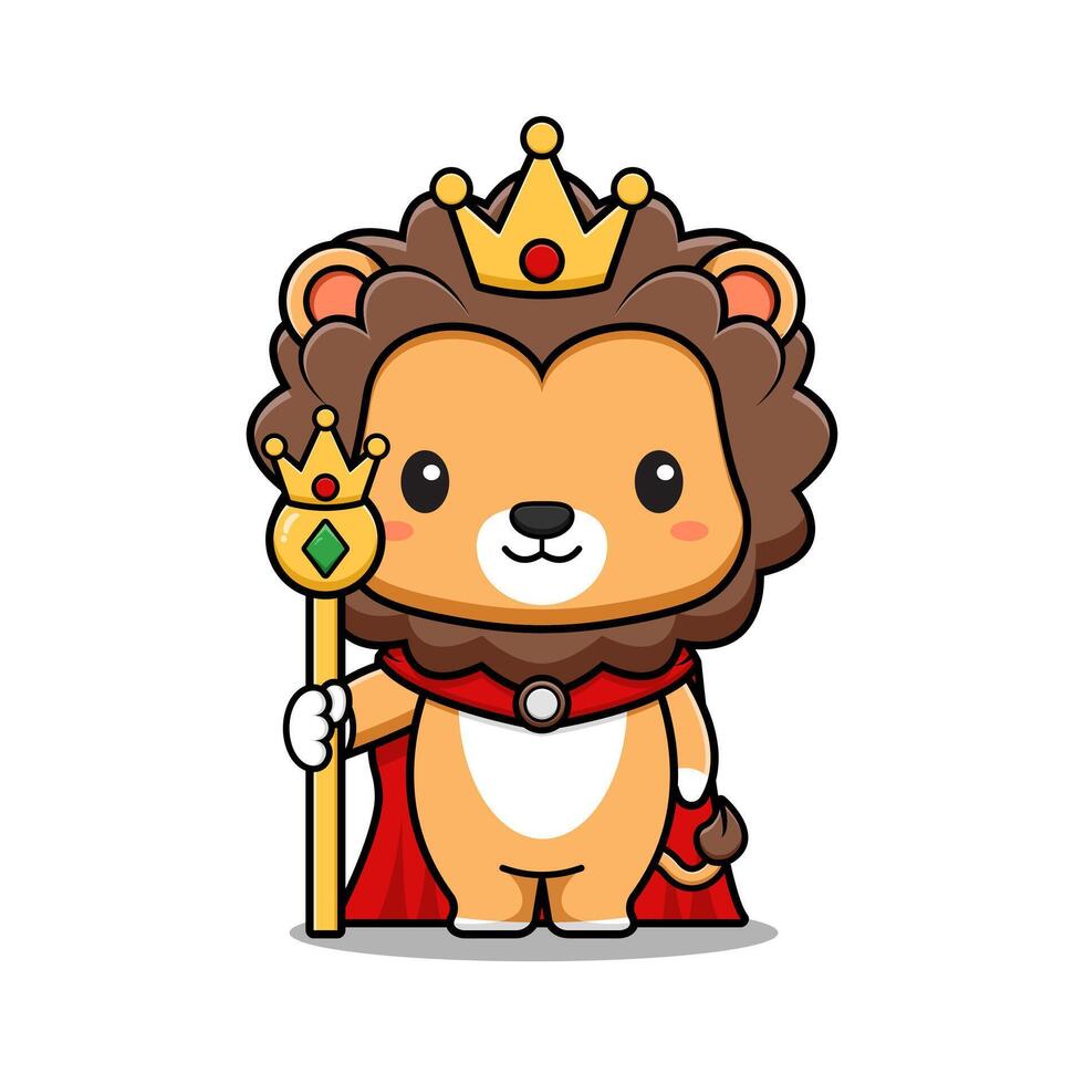 Cute Lion King Mascot Animal Character Icon Illustration. Flat Cartoon Style Suitable for Web Landing Page, Banner, Sticker, Card vector