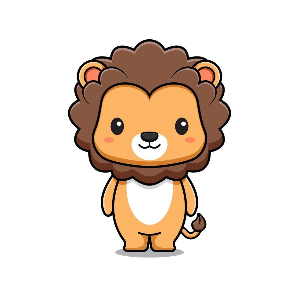 Cute Lion Baby Mascot Animal Character Icon Illustration. Flat Cartoon Style Suitable for Web Landing Page, Banner, Sticker, Card vector