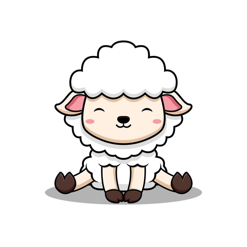 Cute Sheep Sitting Animal Character Icon Illustration. Flat Cartoon Style Suitable for Web Landing Page, Banner, Sticker, Card vector