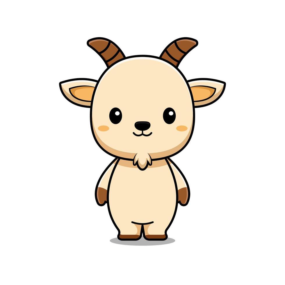 Cute Goat Mascot Animal Character Icon Illustration. Flat Cartoon Style Suitable for Web Landing Page, Banner, Sticker, Card vector