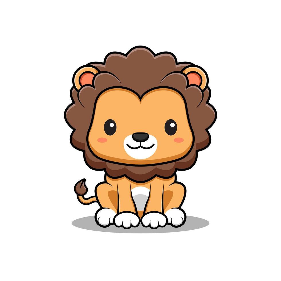 Cute Lion is Sitting Mascot Animal Character Icon Illustration. Flat Cartoon Style Suitable for Web Landing Page, Banner, Sticker, Card vector
