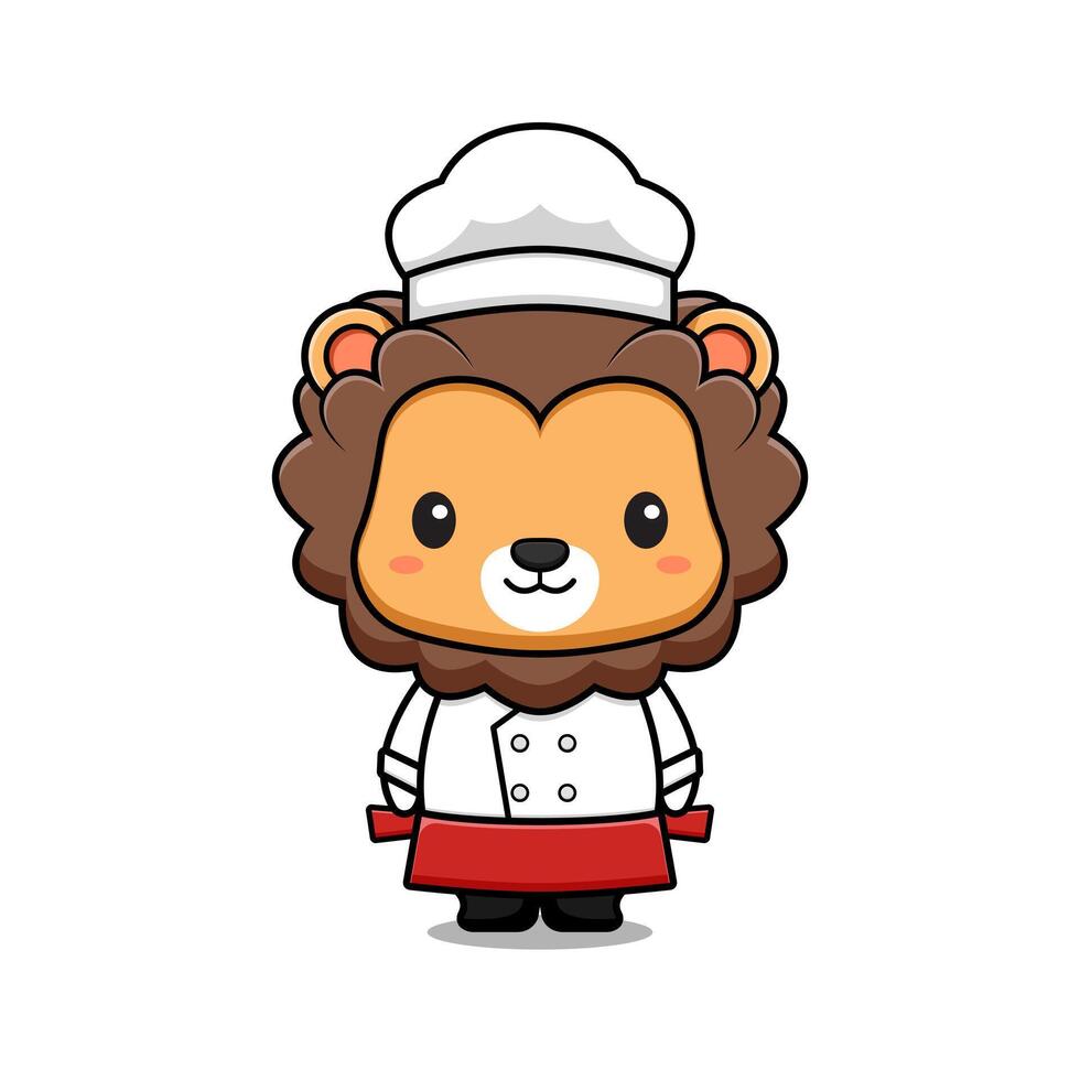 Cute Lion Chef Mascot Animal Character Icon Illustration. Flat Cartoon Style Suitable for Web Landing Page, Banner, Sticker, Card vector