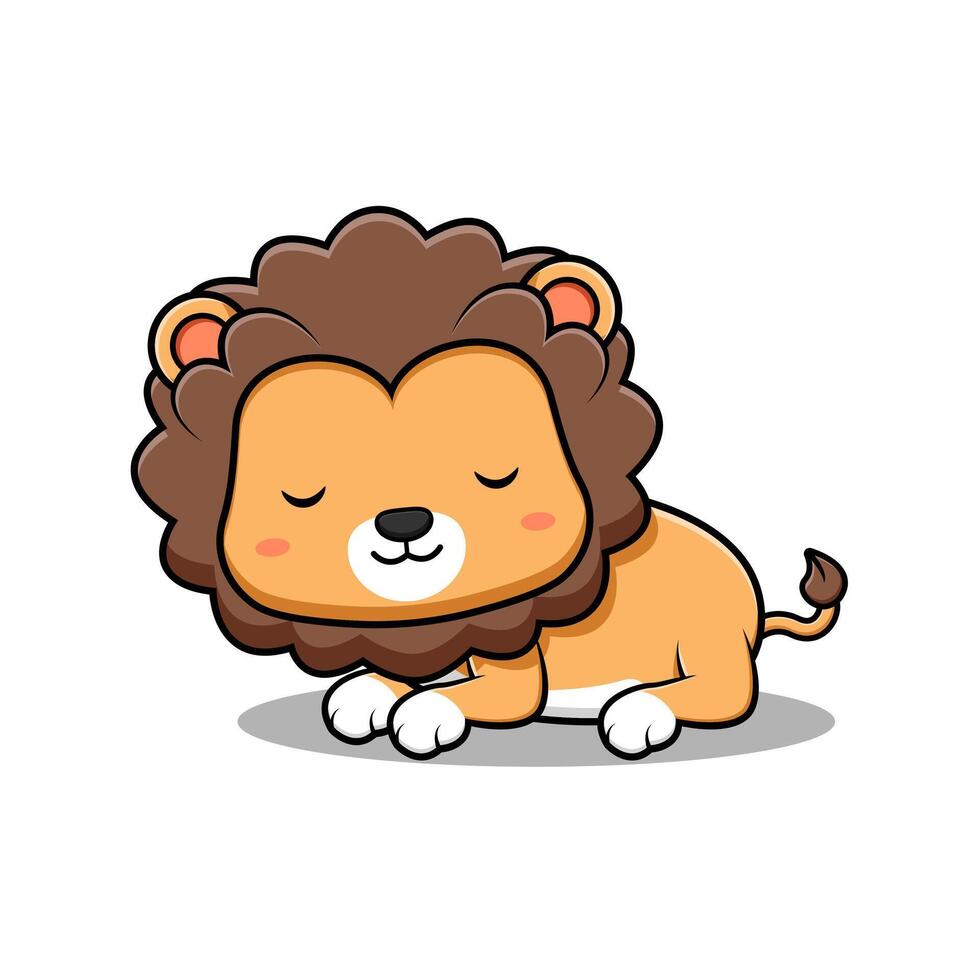 Cute Lion Sleeping Mascot Animal Character Icon Illustration. Flat Cartoon Style Suitable for Web Landing Page, Banner, Sticker, Card vector