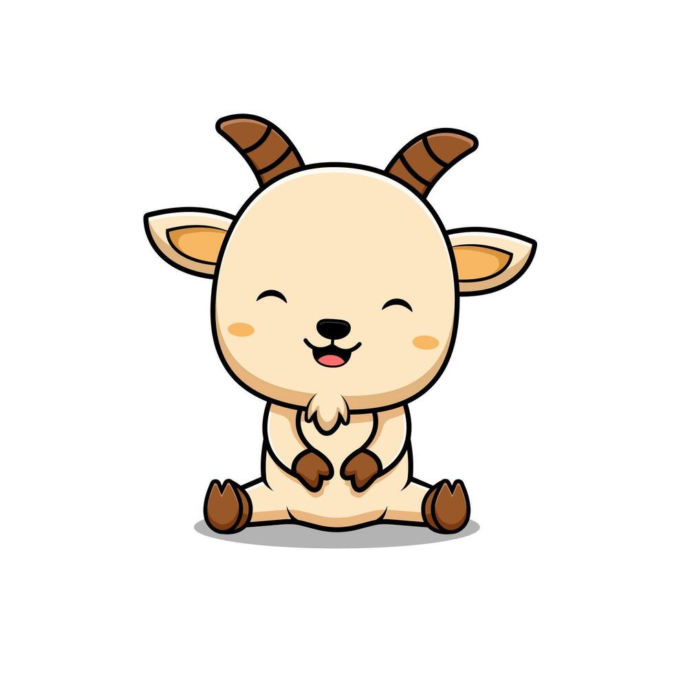 Cute Goat Sitting Animal Character Icon Illustration. Flat Cartoon Style Suitable for Web Landing Page, Banner, Sticker, Card vector