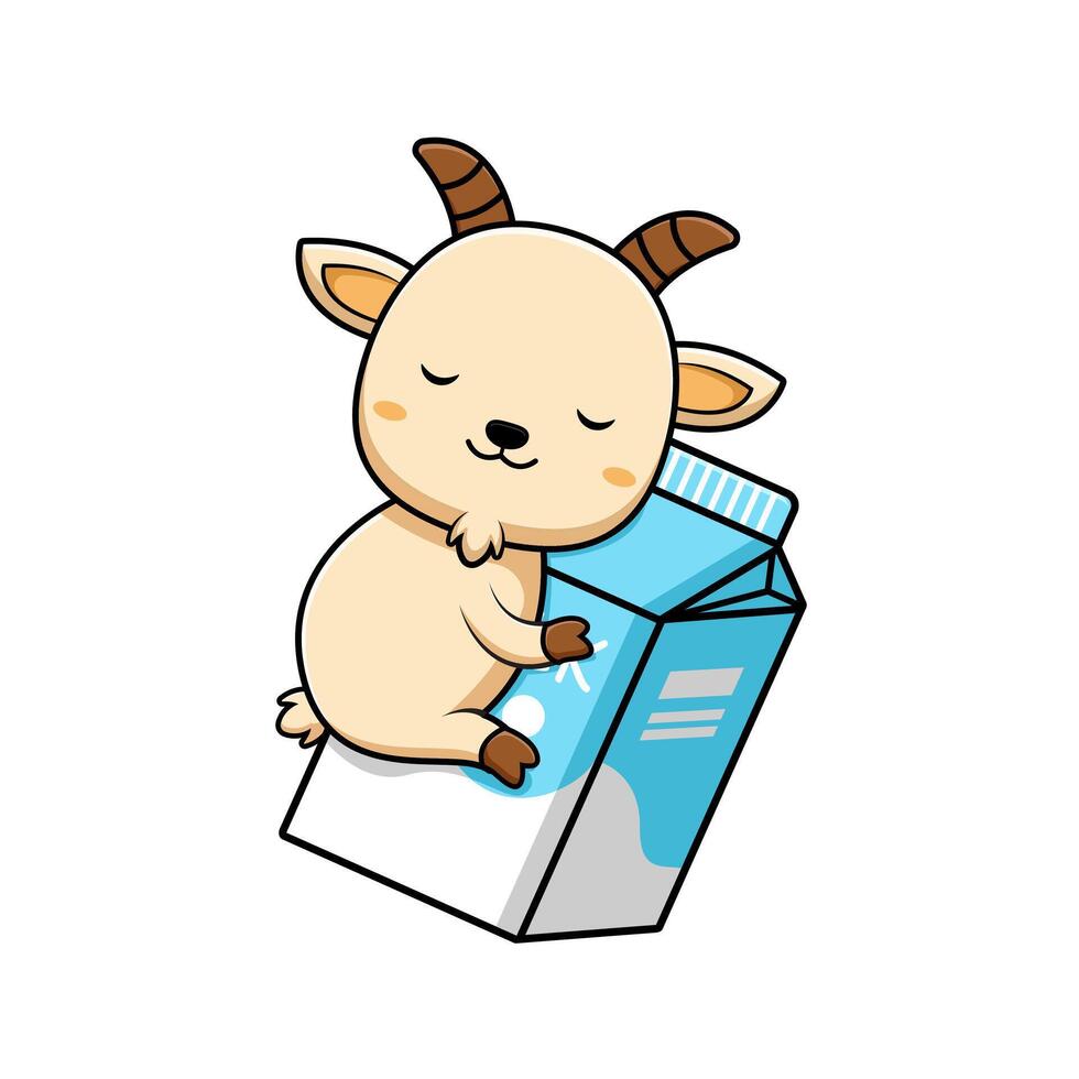 Cute Goat Sleep on Milk Animal Character Icon Illustration. Flat Cartoon Style Suitable for Web Landing Page, Banner, Sticker, Card vector