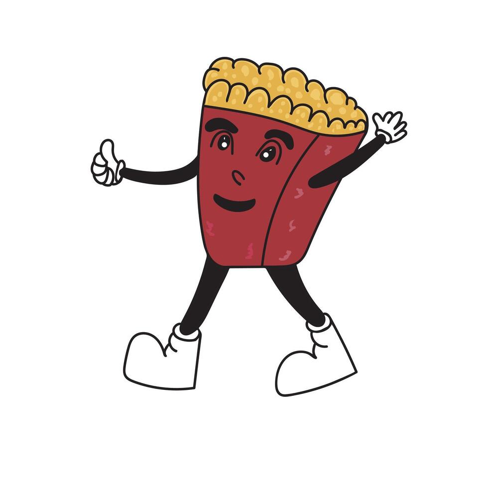 Cute Popcorn Character with Happy Face and Thumbs Up vector