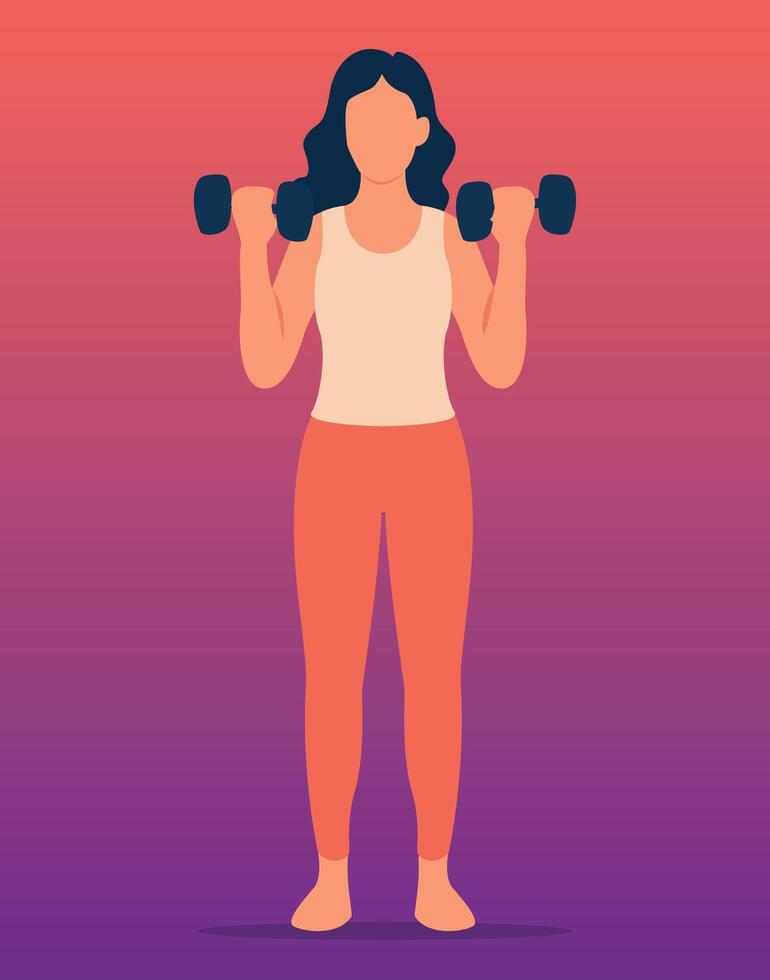 Woman Lifting Dumbbells Strength Training Illustration vector