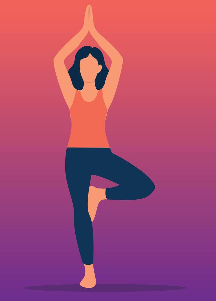 Yoga Tree Pose Woman Minimalist Fitness Illustration vector
