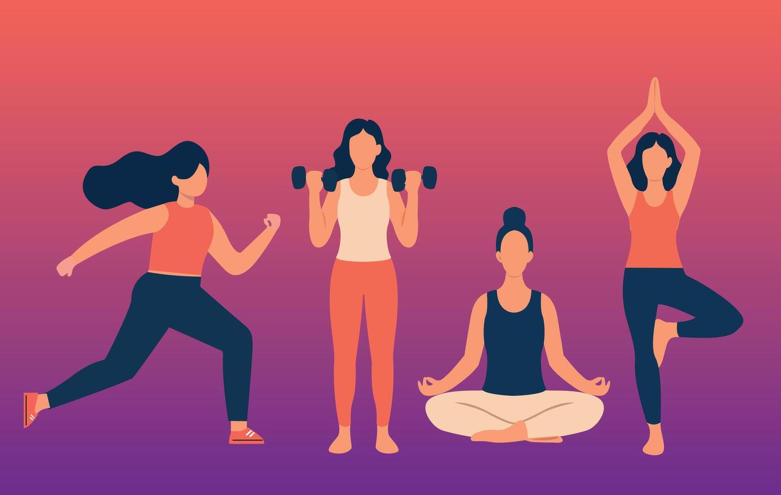 Women's Fitness Collection Diverse Exercise Illustration vector