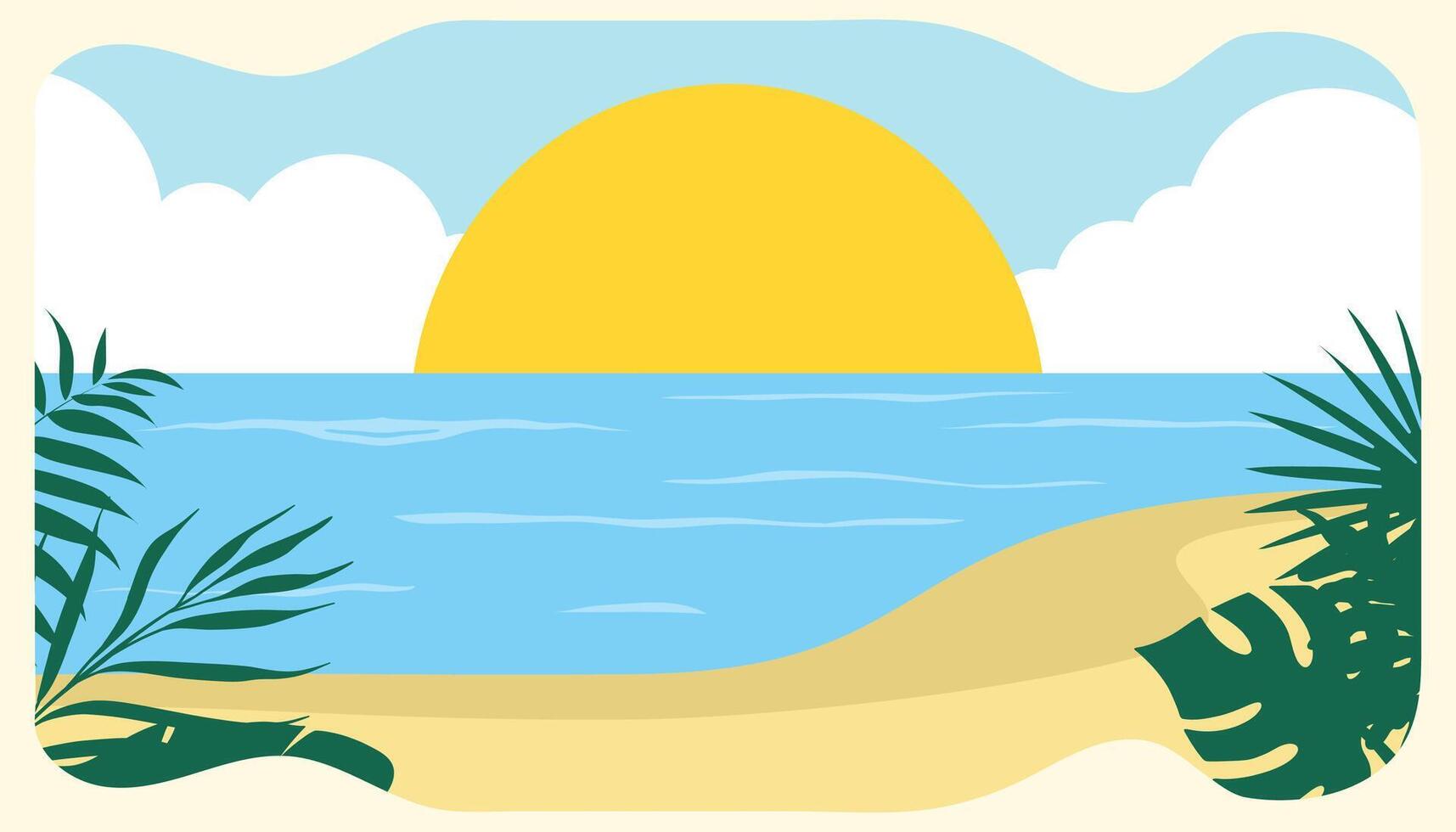 flat framed tropical beach background vector