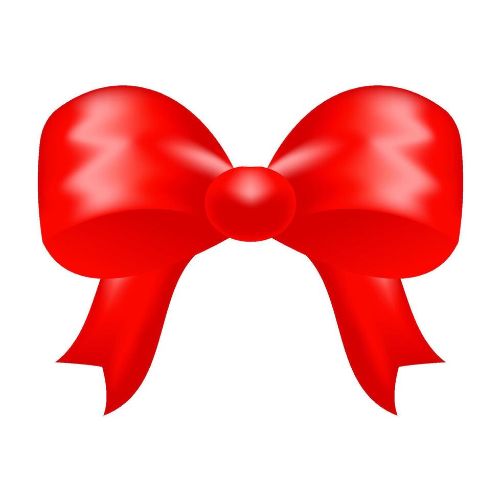 Red realistic bow. Satin tied ribbon isolated on white background. element template for Christmas, birthday and other holidays vector