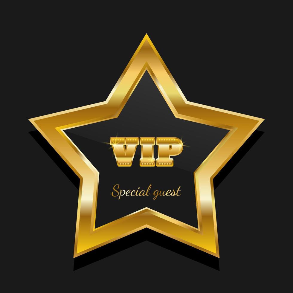Golden star VIP, special guest. Five pointed shiny element. illustration on black background vector