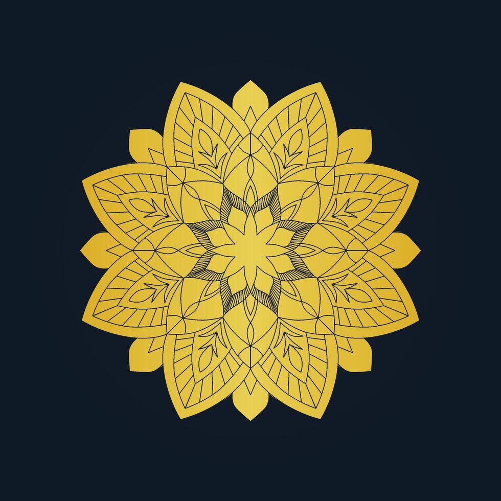 Elegant luxury background with intricate golden mandala pattern on dark black surface design vector