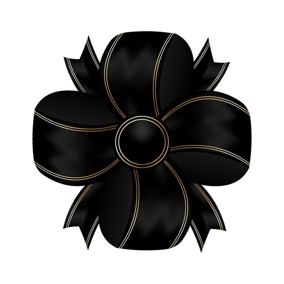 Black realistic bow. Satin tied ribbon isolated on white background. element template for decoration funeral card, invitation card, gift voucher or gift boxes vector
