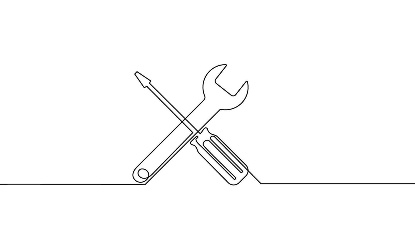 Continuous line drawing of Screwdriver on white background. vector