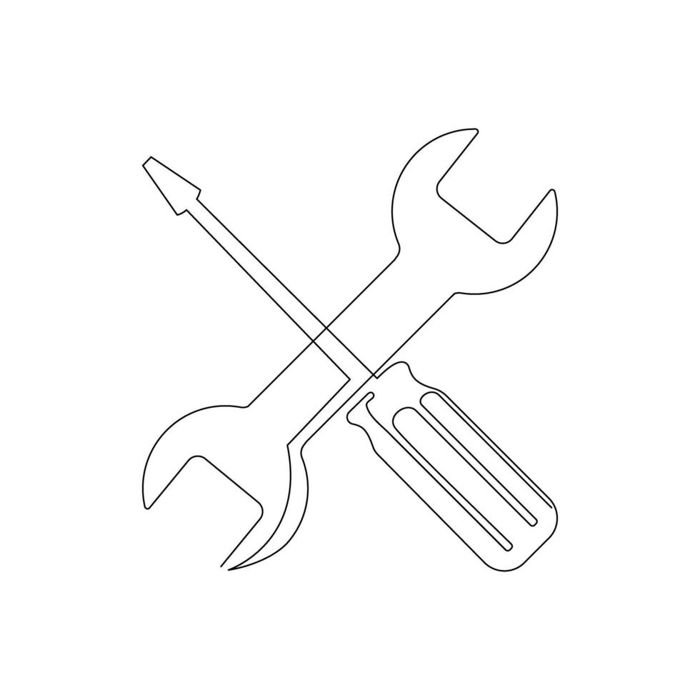 Continuous line drawing of Screwdriver on white background vector