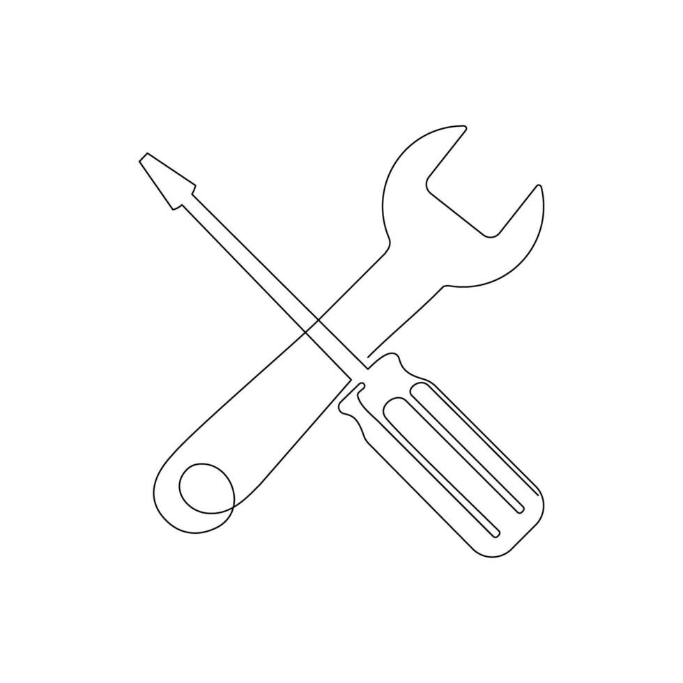 Continuous line drawing of Screwdriver isolate on a white background. vector