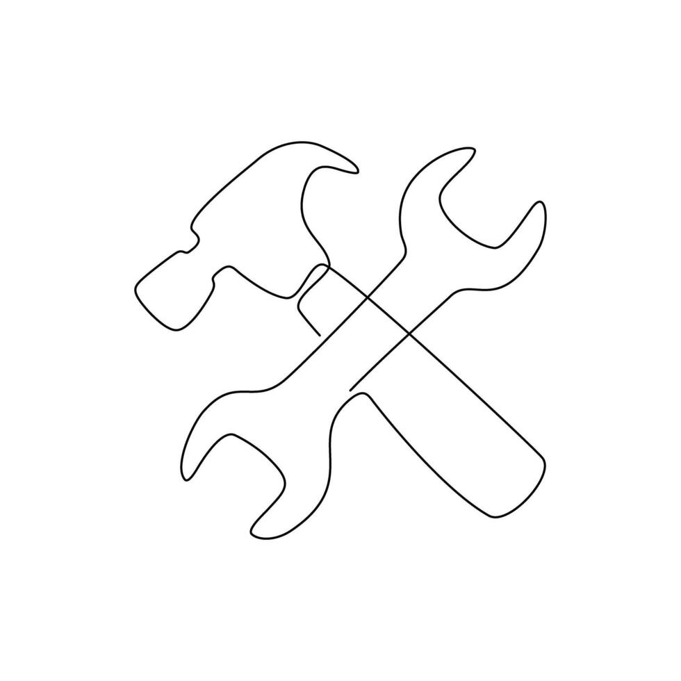 Continuous line drawing of Service tools on a white background vector