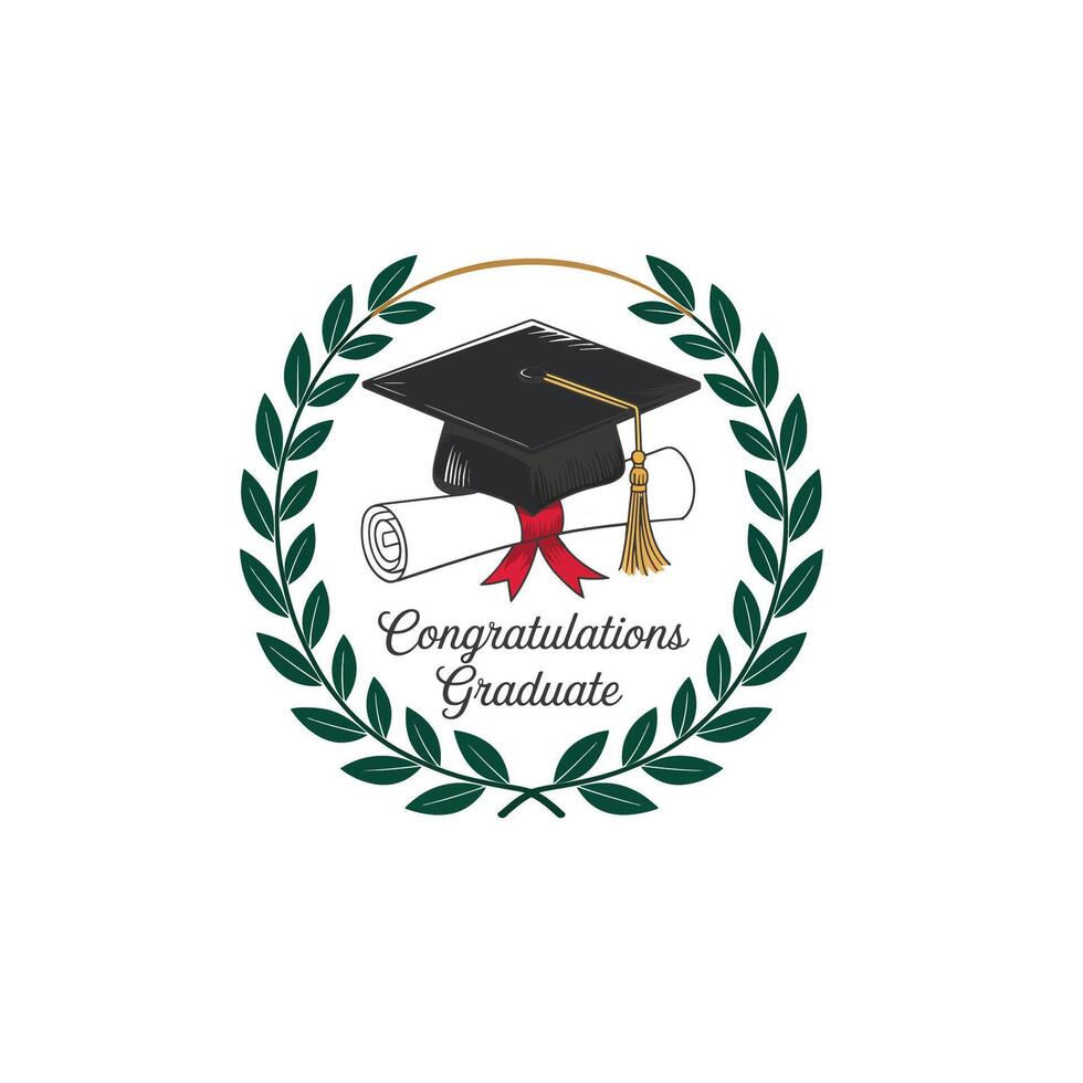 Modern Minimalist Graduation Hat One Line Illustration vector