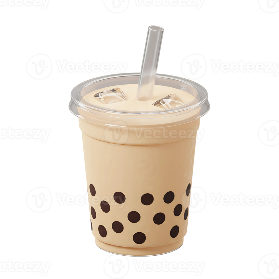 Refreshing 3D Bubble Tea with Tapioca Pearls and Straw png