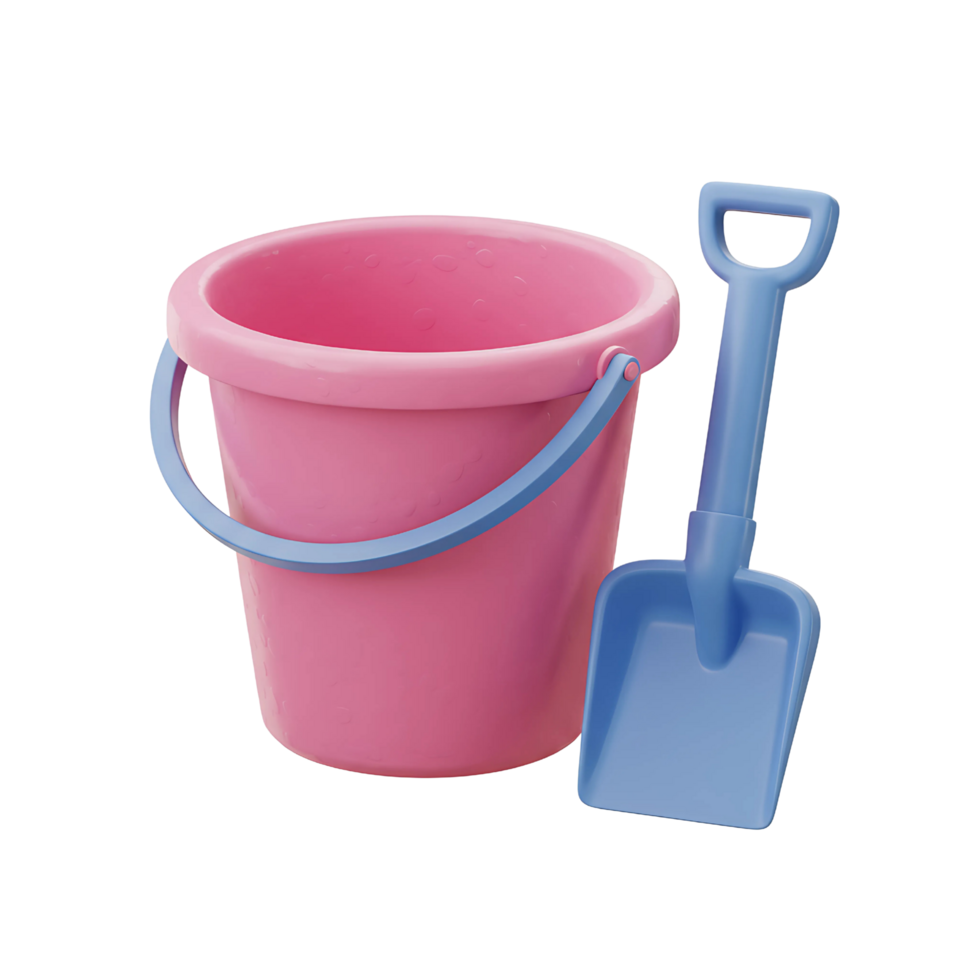 3D Rendering of a Pink Bucket and Blue Shovel Toy Set png