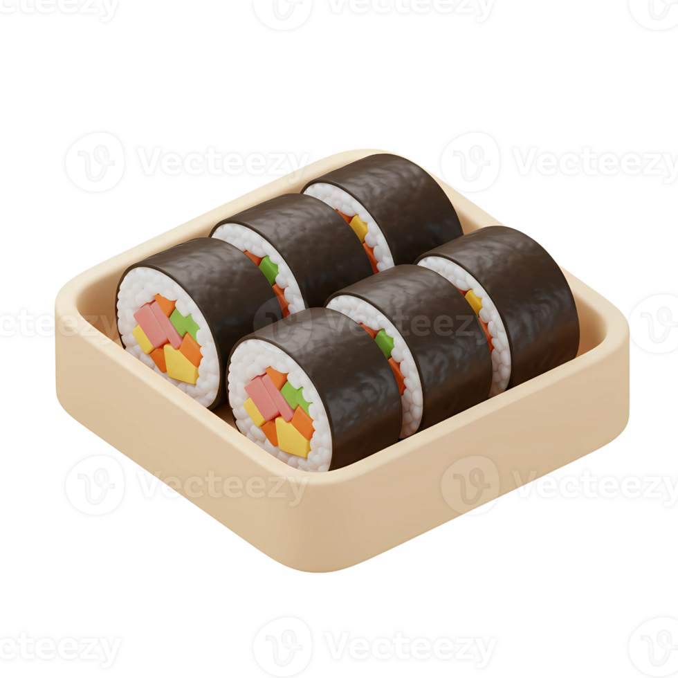 Delicious 3D Kimbap, Korean Seaweed Rice Rolls, in a Tray png