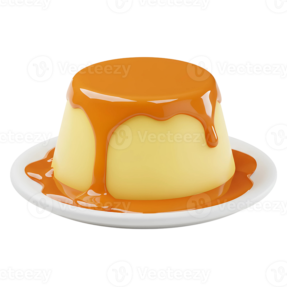 Delicious 3D Creme Caramel Pudding on a Plate png