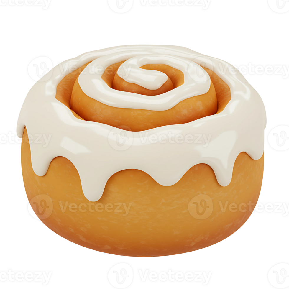 Delicious 3D Cinnamon Roll with Cream Cheese Frosting png