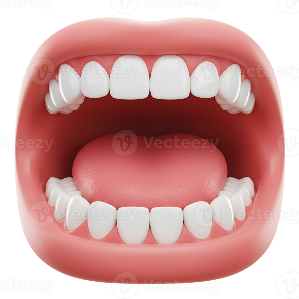 Detailed 3D Rendering of an Open Human Mouth with Teeth and Tongue png