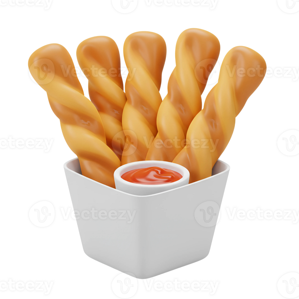 3D Rendering of Breadsticks with Tomato Sauce Dip png