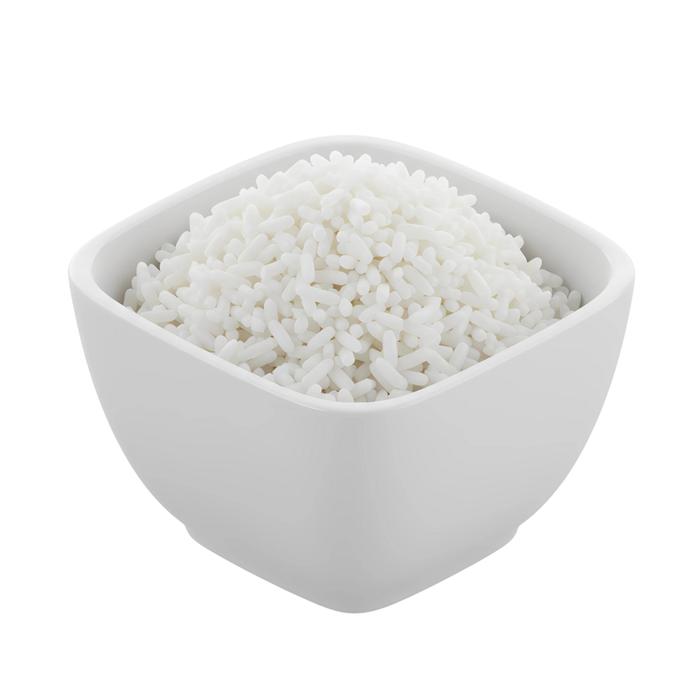 Simple 3D Rendering of White Rice in a Square Bowl png