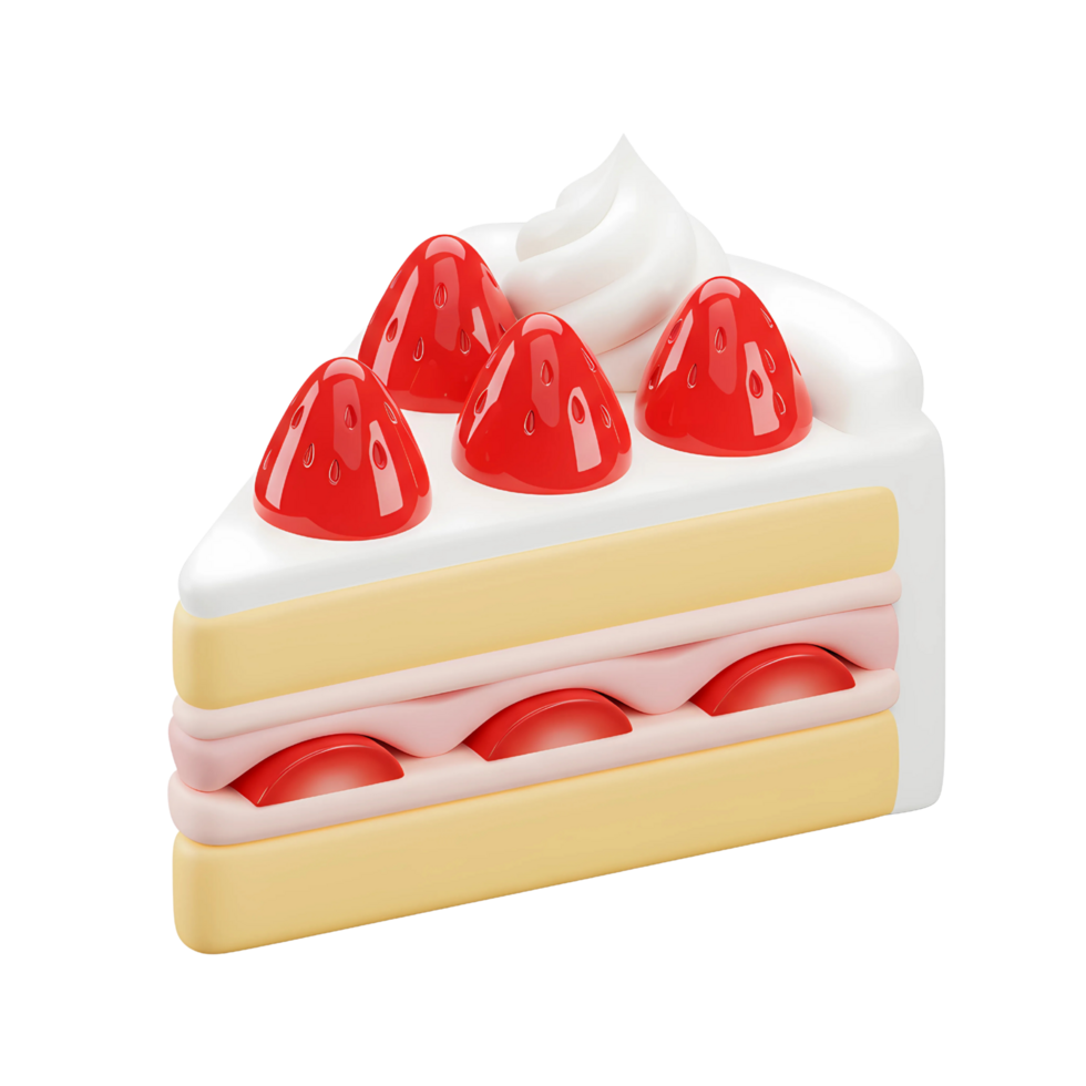 Delicious 3D Strawberry Shortcake Slice with Whipped Cream png