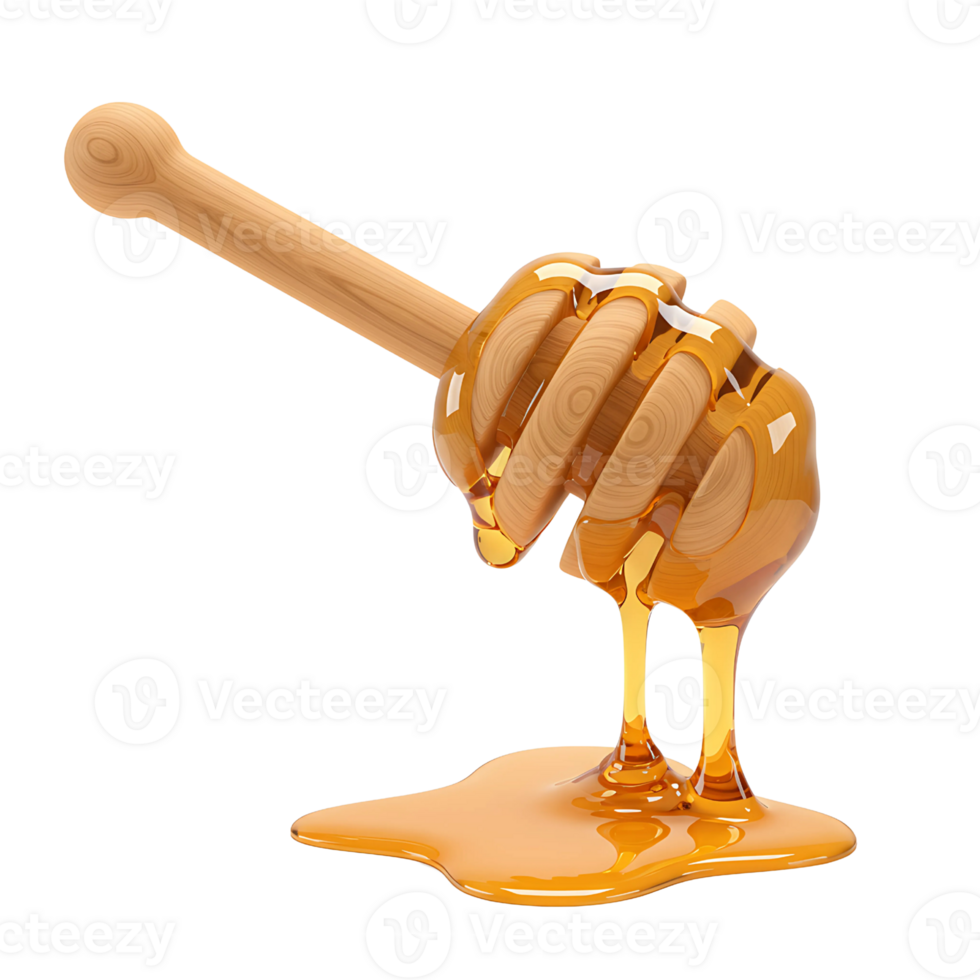 Golden 3D Rendering of a Honey Dipper with Dripping Honey png