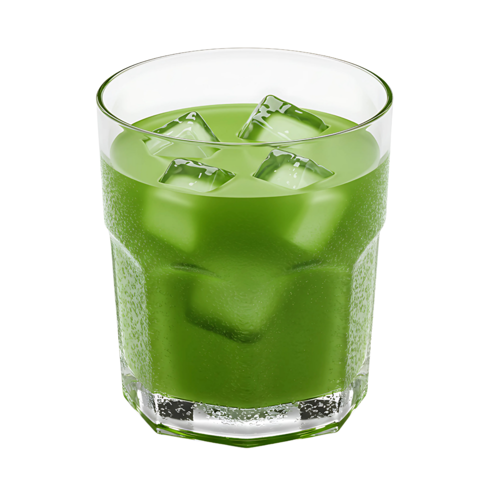 Refreshing 3D Iced Matcha Green Tea in a Glass png