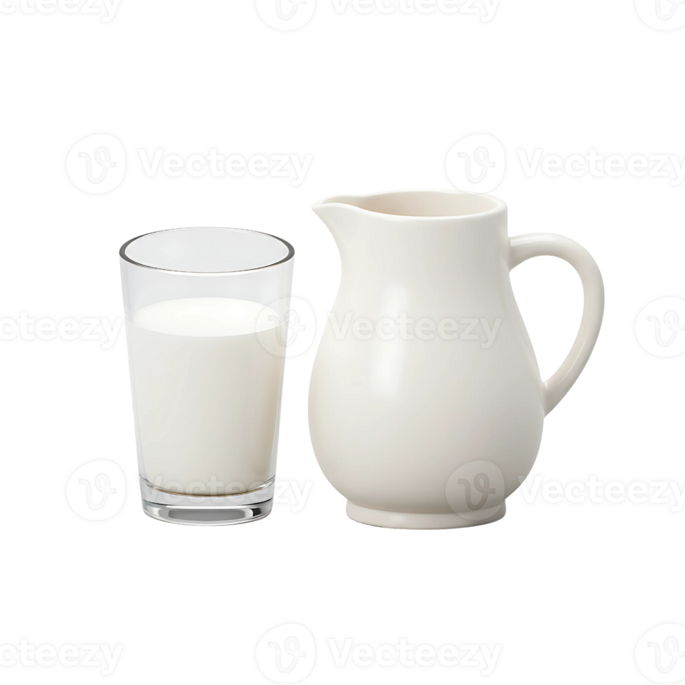 Simple 3D Rendering of a Milk Jug and a Glass of Milk png