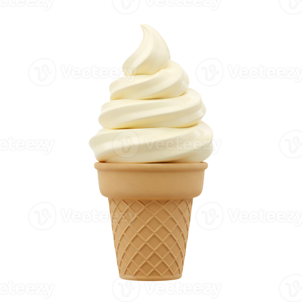 Delicious 3D Vanilla Soft Serve Ice Cream Cone png