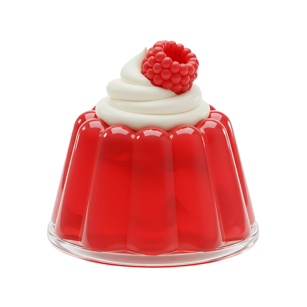 Vibrant 3D Raspberry Jelly Dessert with Whipped Cream png