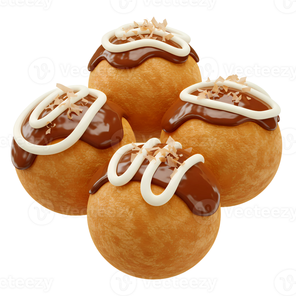 Delicious 3D Takoyaki Balls with Toppings png