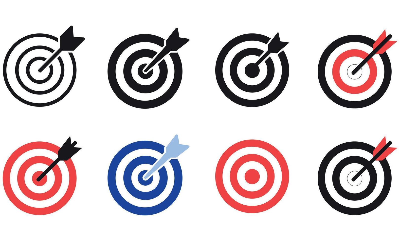Target Icon Set, Bullseye, Goal, Mission, Aim, and Dart Hitting Center Graphic Collection. vector