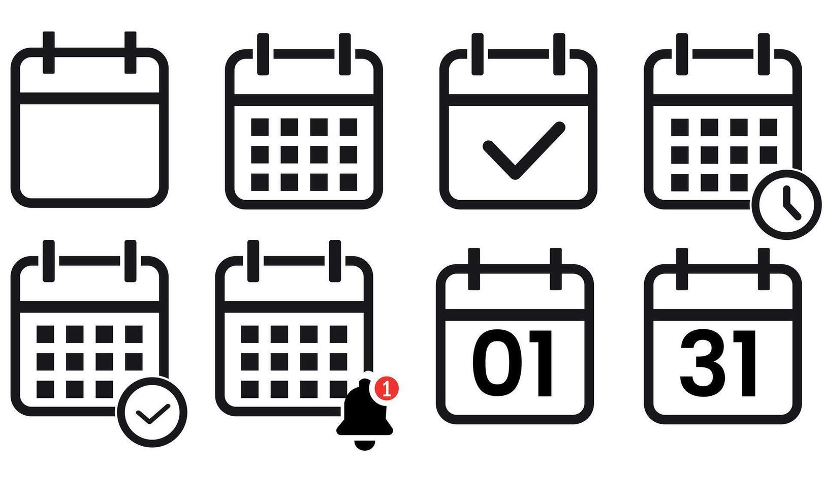 Minimal Calendar Icon Set, Schedule, Reminder, and Date Icons. vector