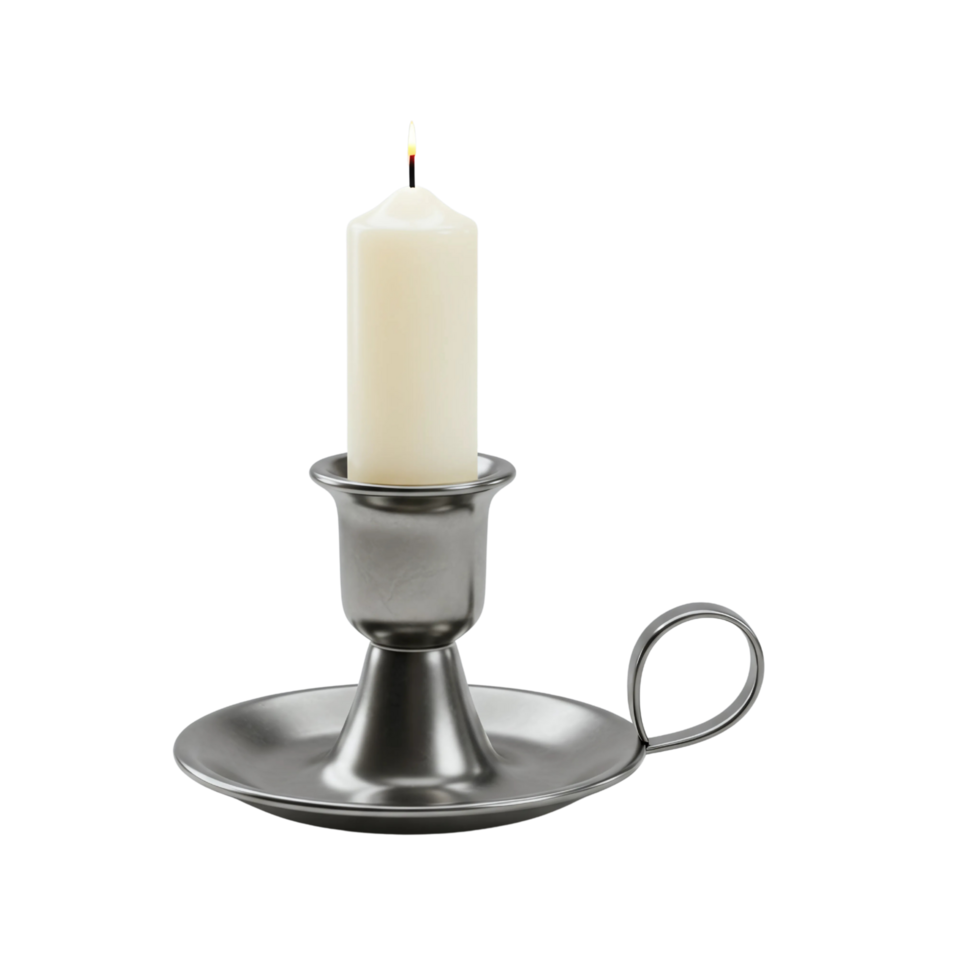Elegant 3D Candlestick with Burning Candle and Flame png