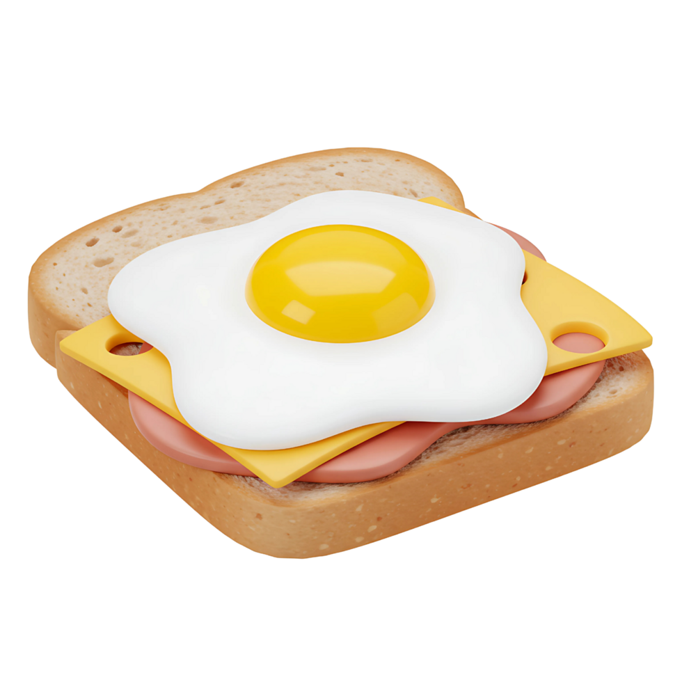 Delicious 3D Open-Faced Sandwich with Fried Egg, Ham, and Cheese png