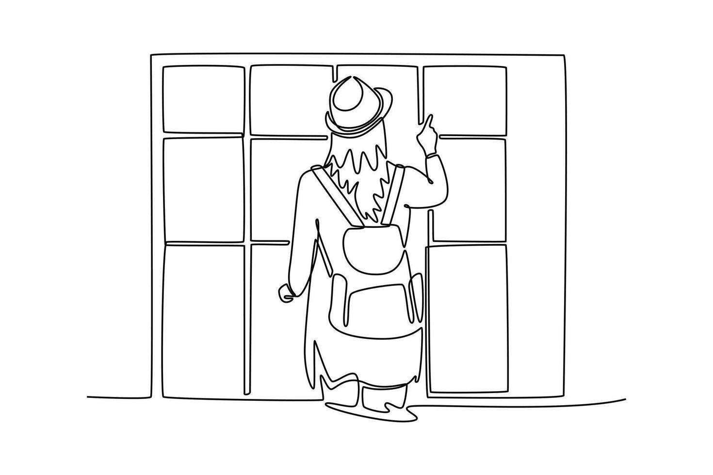female backpacker uses safety locker pointing finger number of empty available place. Travel locker concept. Single line draw design. graphic illustration vector