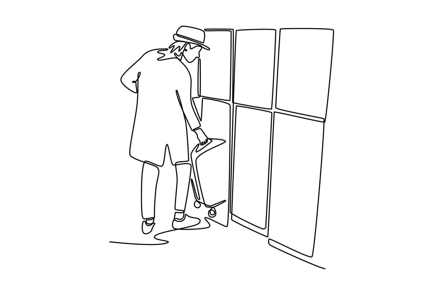 female tourists use lock box. new business locker self service storage. Travel locker concept. Single line draw design. graphic illustration vector