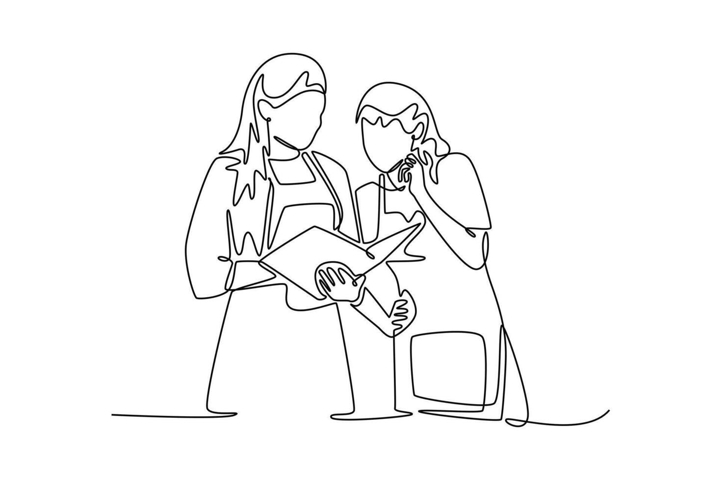 Share favorite recipes and cook together. Neighbor sharing concept. Single line draw design. graphic illustration vector