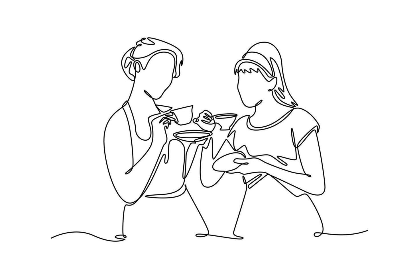 enjoying molding clay in the workshop together. sharing skill. Neighbor sharing concept. Single line draw design. graphic illustration vector